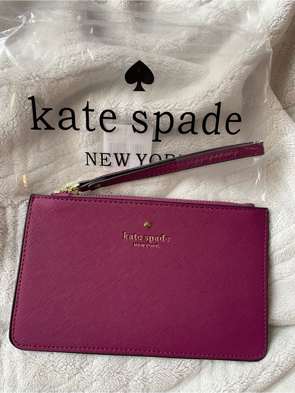 kate spade Magenta Saffiano Leather Wristlet Clutch